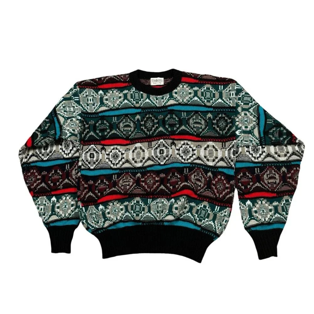 Vintage Umberto Italy Coogi Style Cotton 3D Sweater Jumper Multicolor Size M (?)